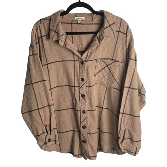 Maurice's Plus Size 2x Flannel Plaid Button Down Shirt Neural Cotton Black Tan - Picture 2 of 6